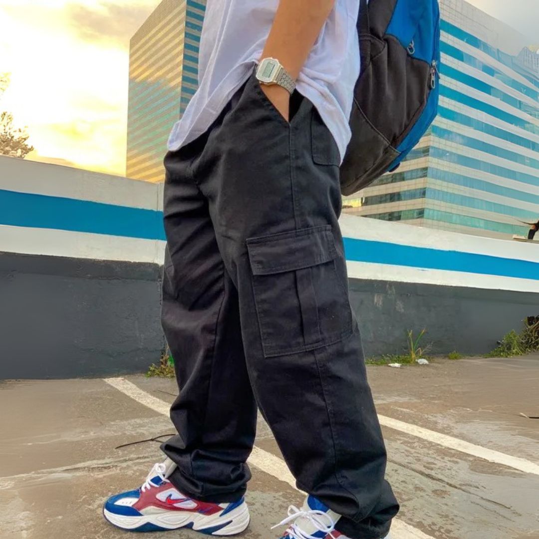 Calça Cargo Masculina Denim e Sarja com Bolsos Preta - Baruel - Dom Conrado