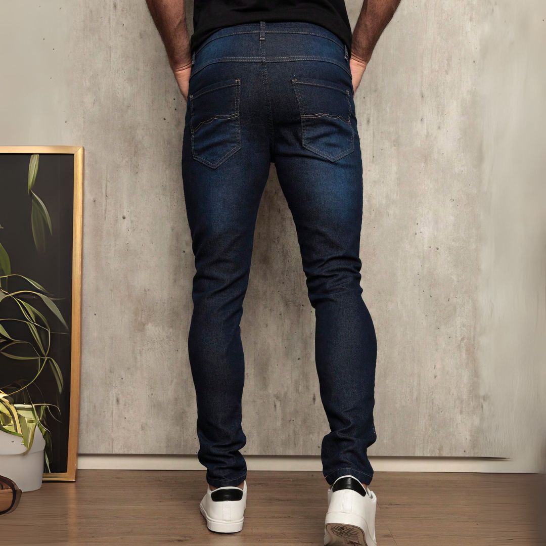 Calça Jeans Masculina Slim Elastano - Lavagem Azul Escuro - AlHoy