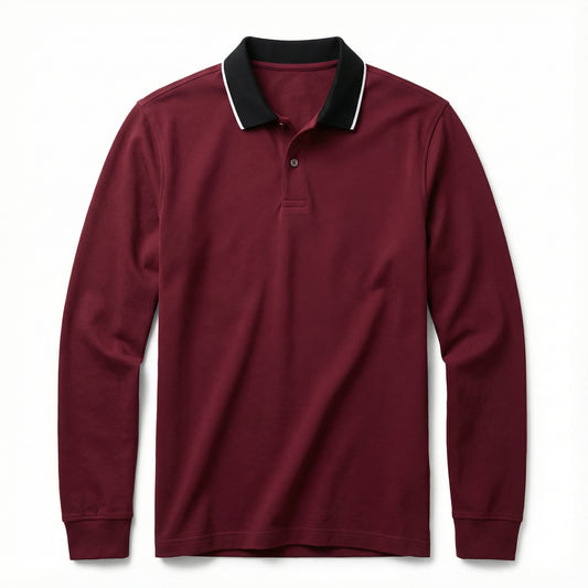 Camisa Polo Masculina Manga Longa com Colarinho Contrastante - Modelo Byron - Dom Conrado