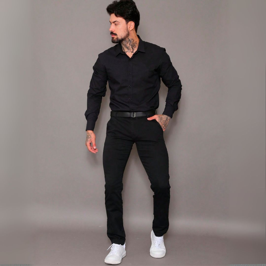 Calça de Alfaiataria Masculino Sarja Slim Esporte Fino com Bolsos – Eder | Dom Conrado