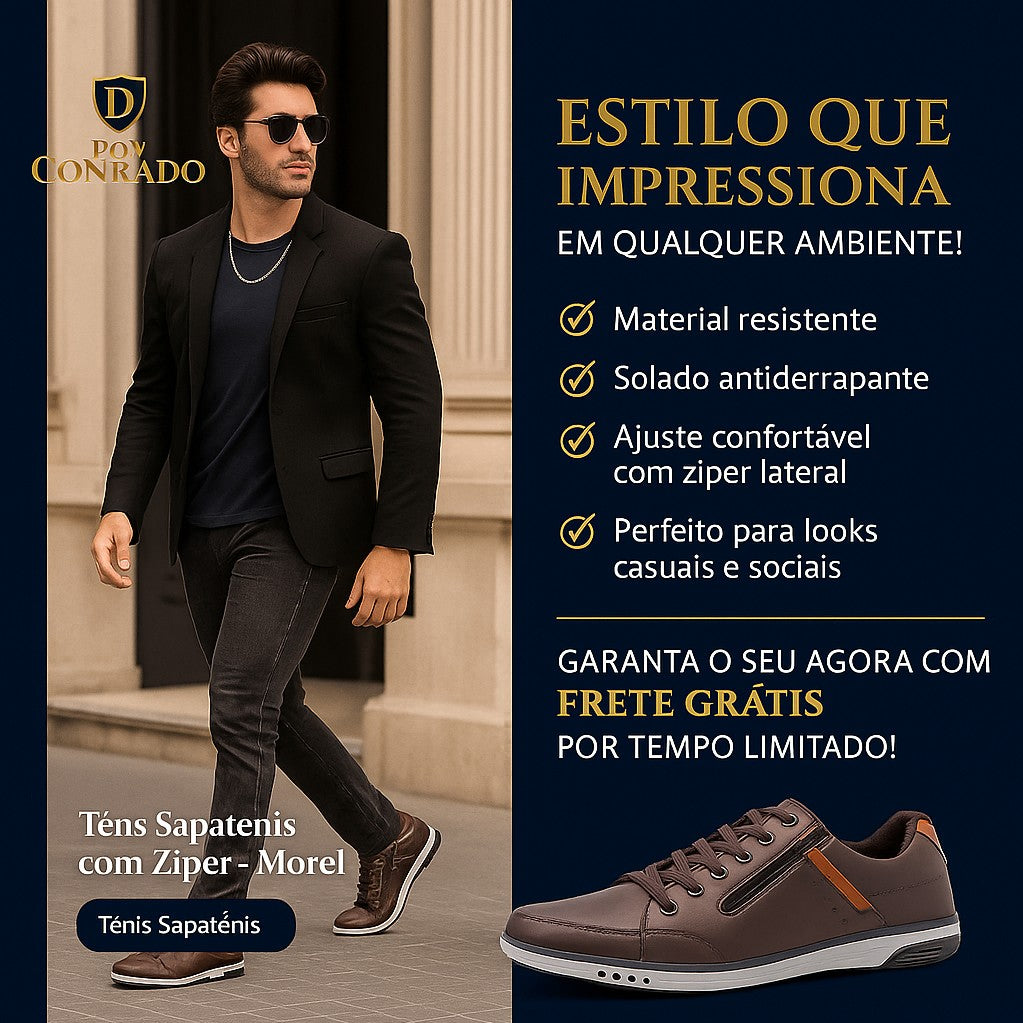 Tênis Sapatênis Masculino com Zíper Lateral - Morel