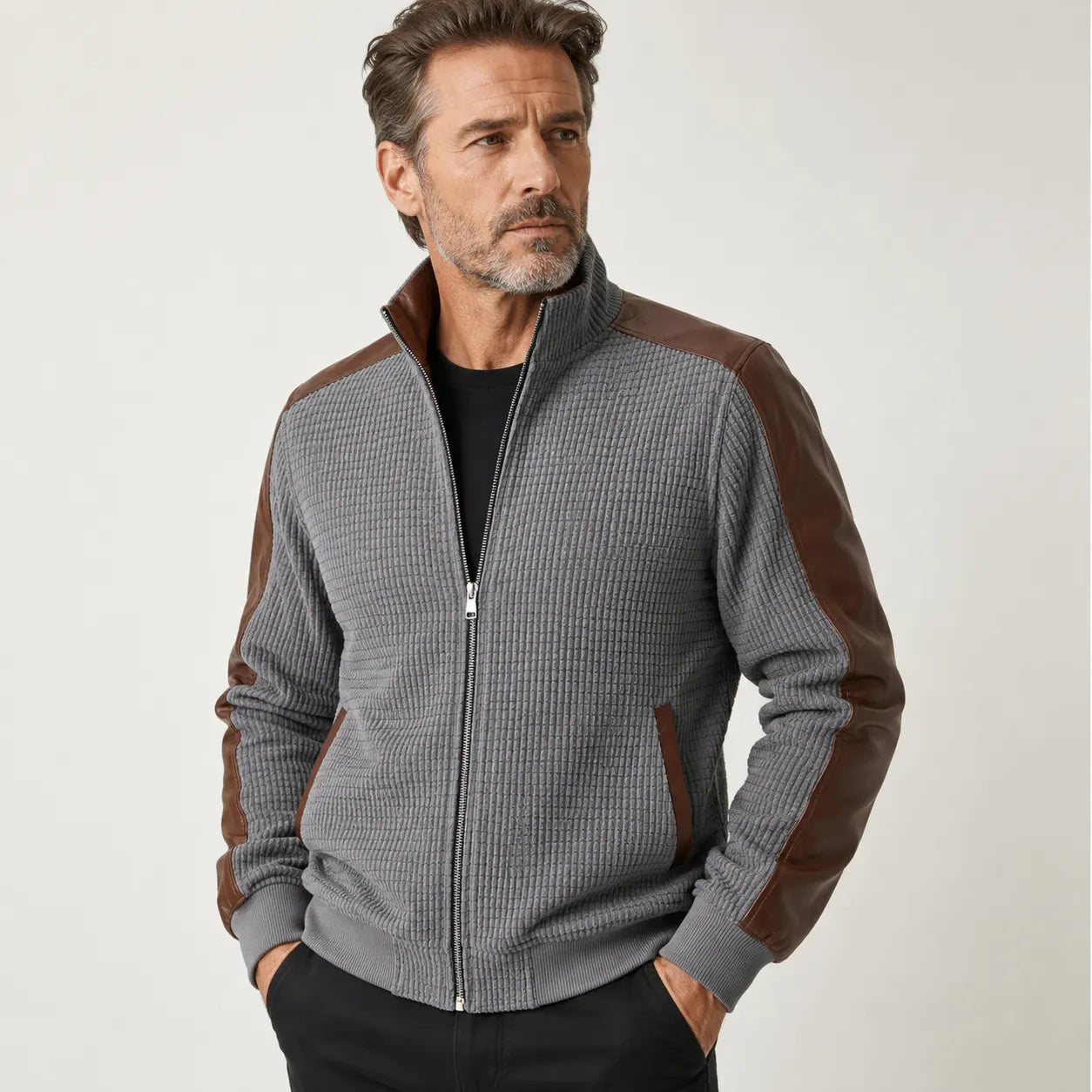 Jaqueta Masculina Vintage com Efeito Lã e Gola Alta – Álgaro