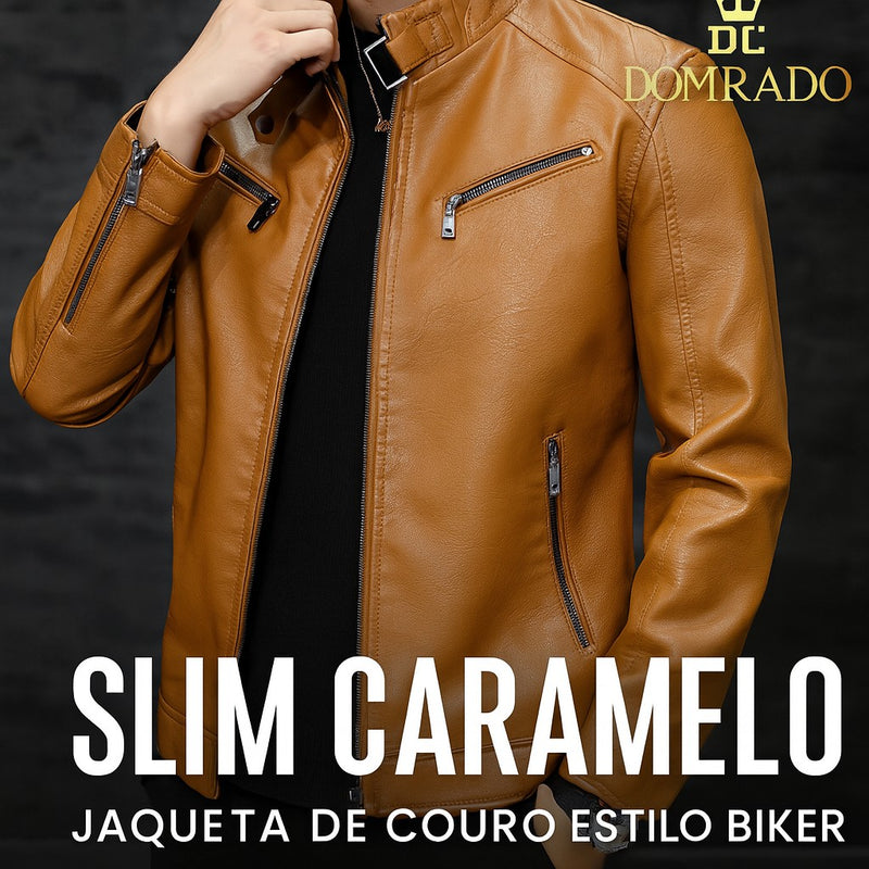 Jaqueta Masculina de Couro Caramelo Slim Fit - Capelani | Dom Conrado