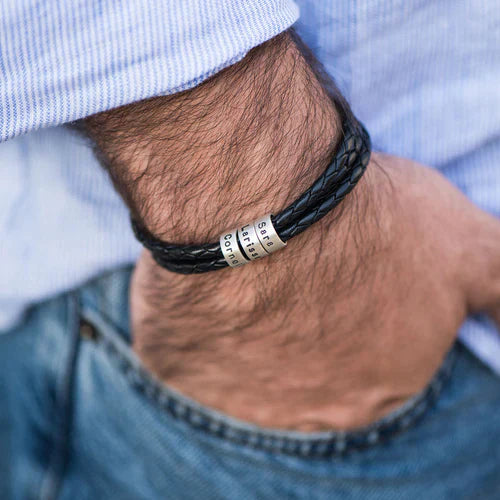 Pulseira de Couro Masculina Personalizada - Mashle - Enviar o Nome via Whatsapp