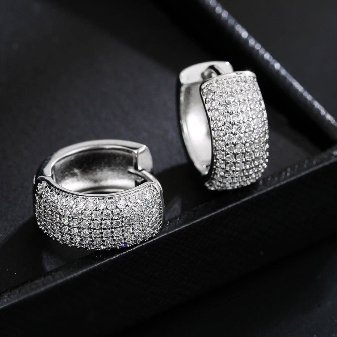 Brinco Masculino Argola Prata Cravejada Zirconia