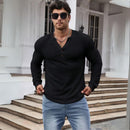 Camisa Masculina com Botão e Meia Abertura Manga Longa