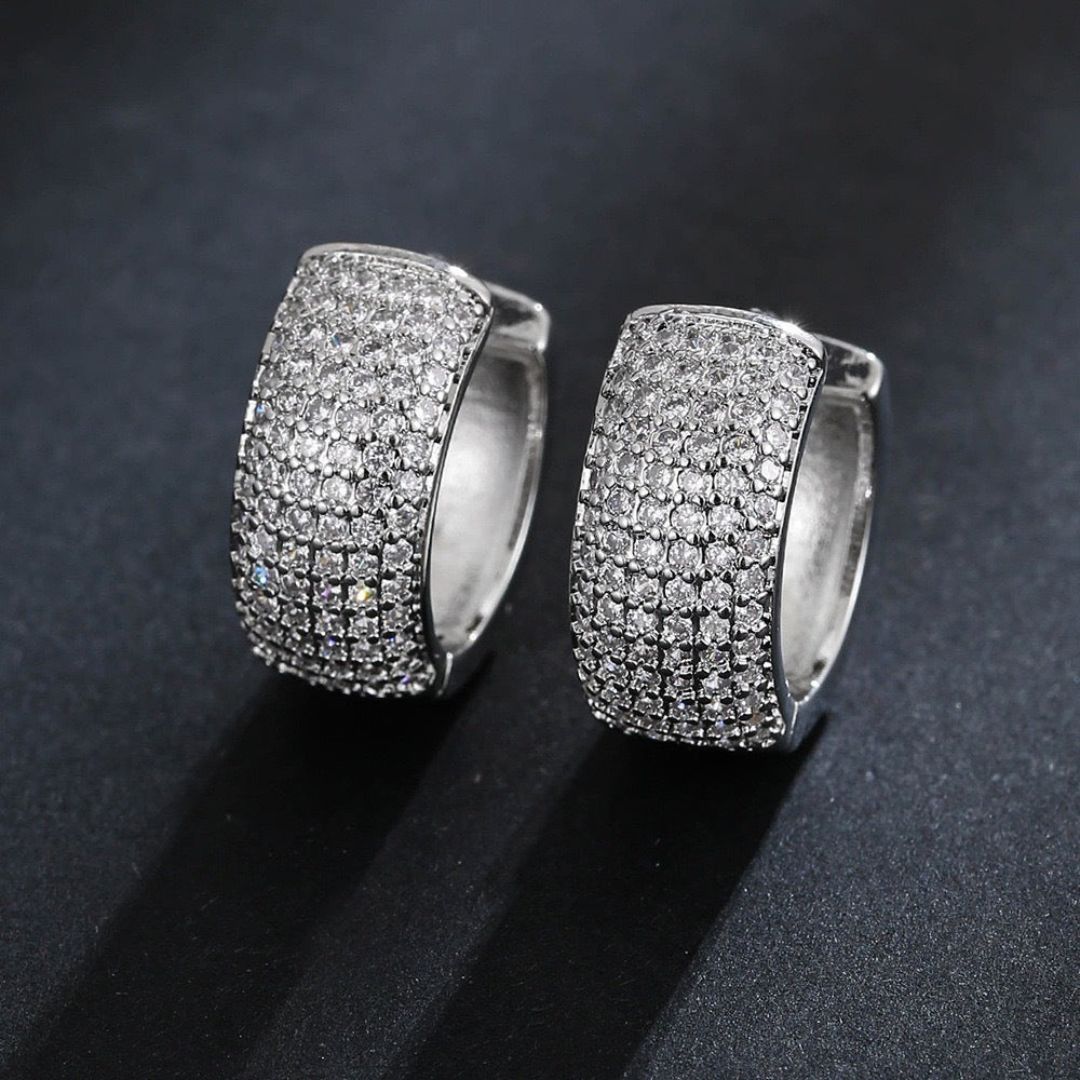 Brinco Masculino Argola Prata Cravejada Zirconia
