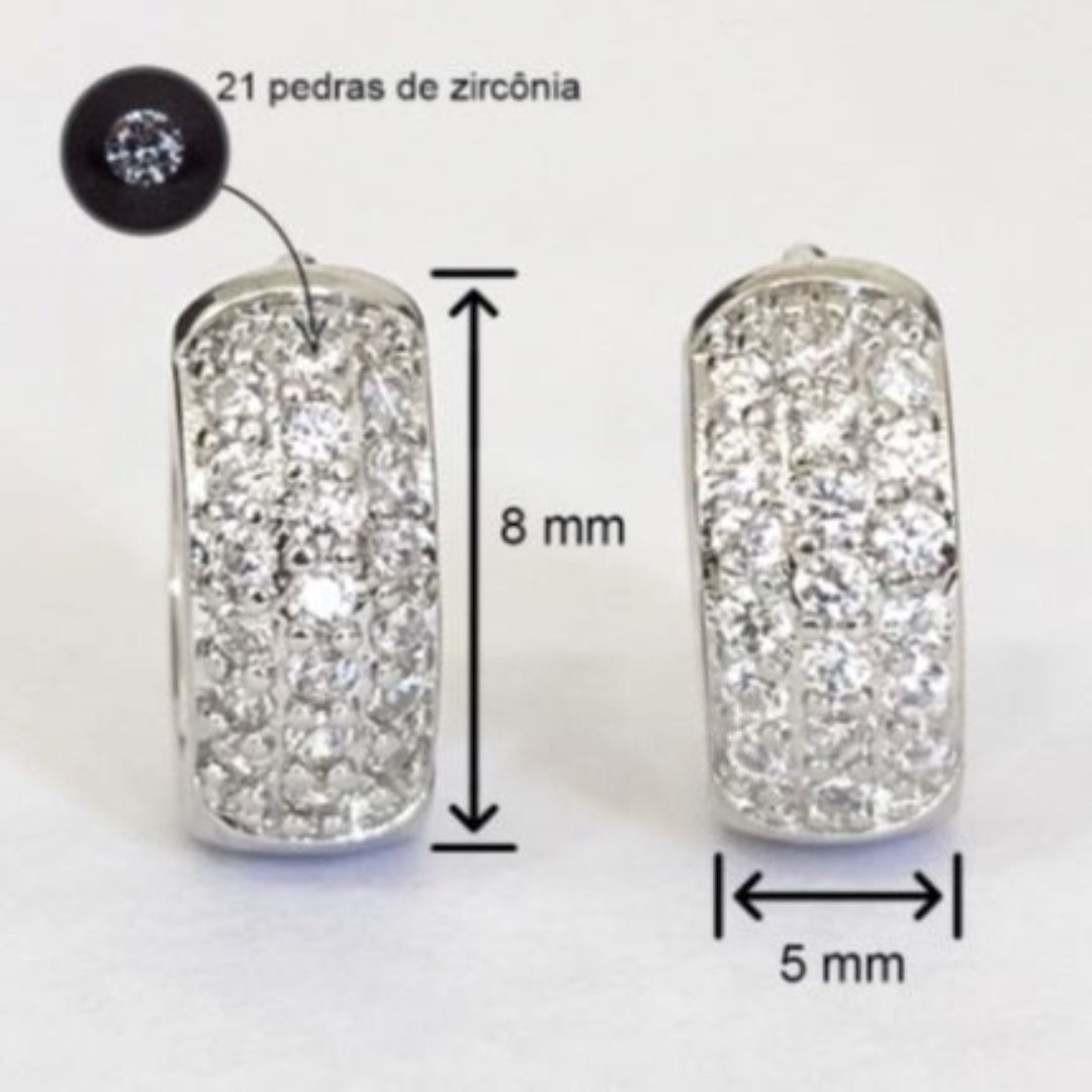 Brinco Masculino Argola Prata Cravejada Zirconia