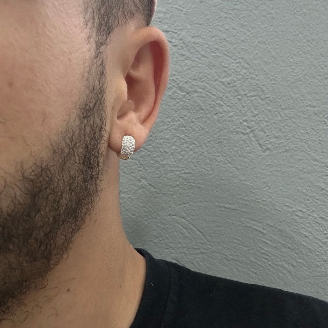 Brinco Masculino Argola Prata Cravejada Zirconia Neymar - Dom Conrado
