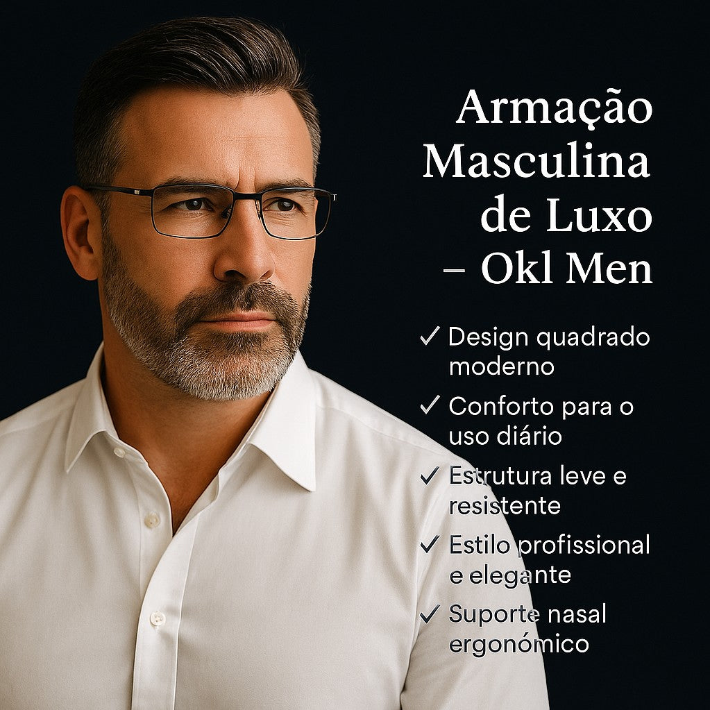 Armação de Óculos Masculina Metal Quadrada Okl Men - Dom Conrado