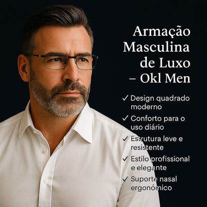 Armação de Óculos Masculina Metal Quadrada Okl Men - Dom Conrado