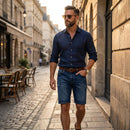 Bermuda Jeans Masculina Turim - Elastano com Lavagem Escura - Dom Conrado