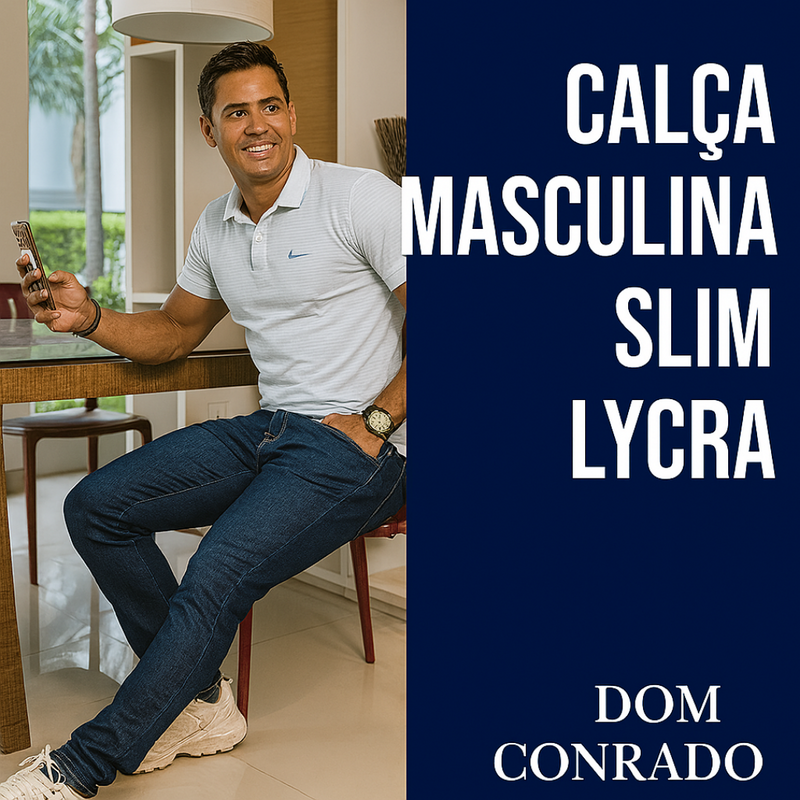 Calça Masculina Jeans Slim Azul Bigode com Lycra Elastano Premium - Optmius | Dom Conrado