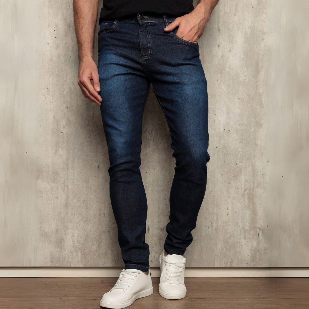 Calça Jeans Masculina Slim Elastano - Lavagem Azul Escuro - AlHoy