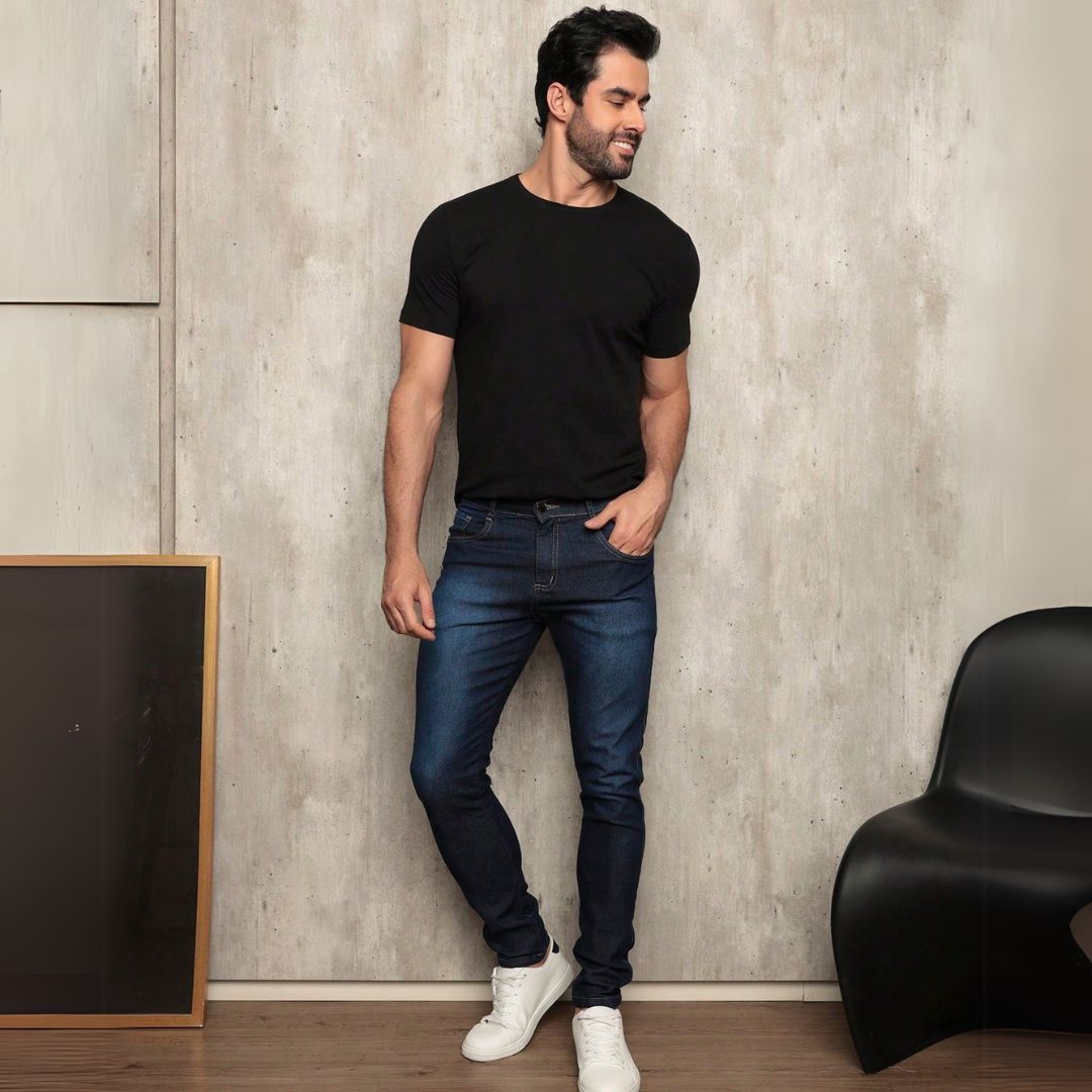 Calça Jeans Masculina Slim Elastano - Lavagem Azul Escuro - AlHoy