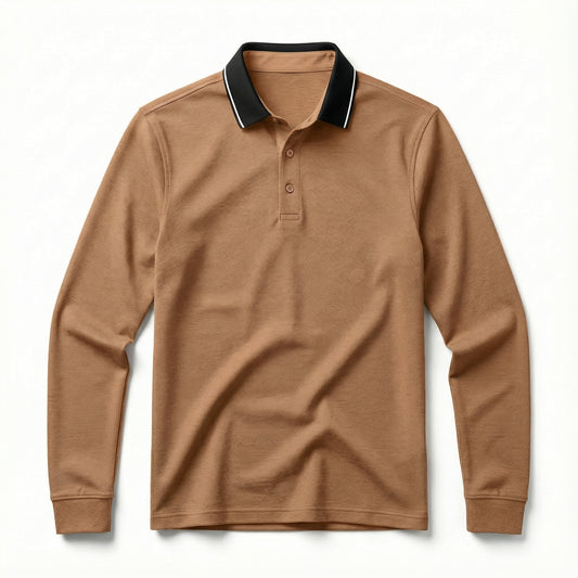 Camisa Polo Masculina Manga Longa com Colarinho Contrastante - Modelo Byron - Dom Conrado