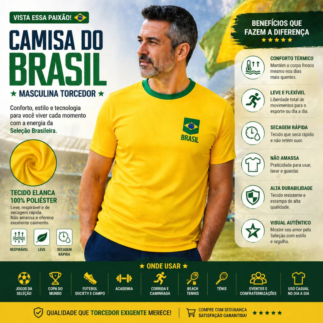 Camisa do Brasil Masculina Torcedor – Seleção Amarela Copa do Mundo
