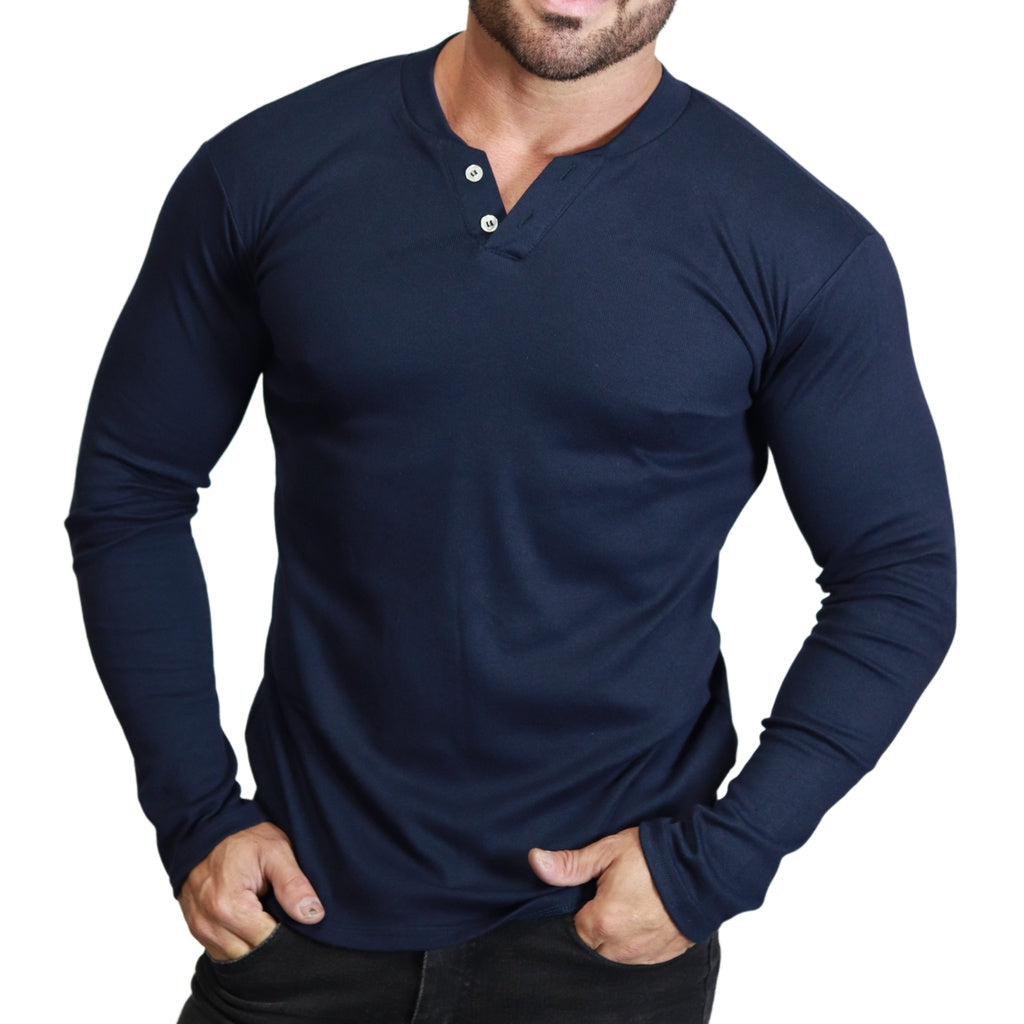 Camisa Camiseta Masculina Slim Fit Manga Longa Casual com 2 Botões - Dom Conrado