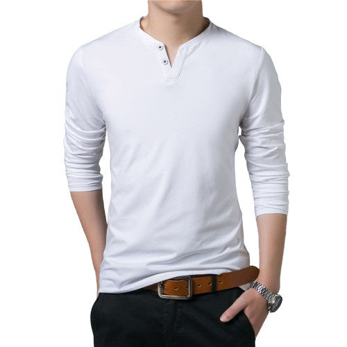 Camisa Camiseta Masculina Slim Fit Manga Longa Casual com 2 Botões - Dom Conrado