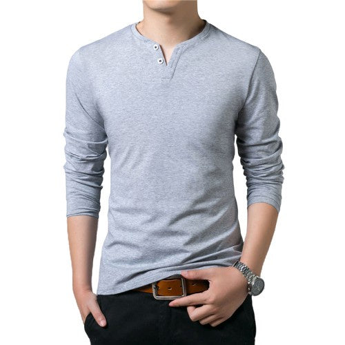 Camisa Camiseta Masculina Slim Fit Manga Longa Casual com 2 Botões - Dom Conrado