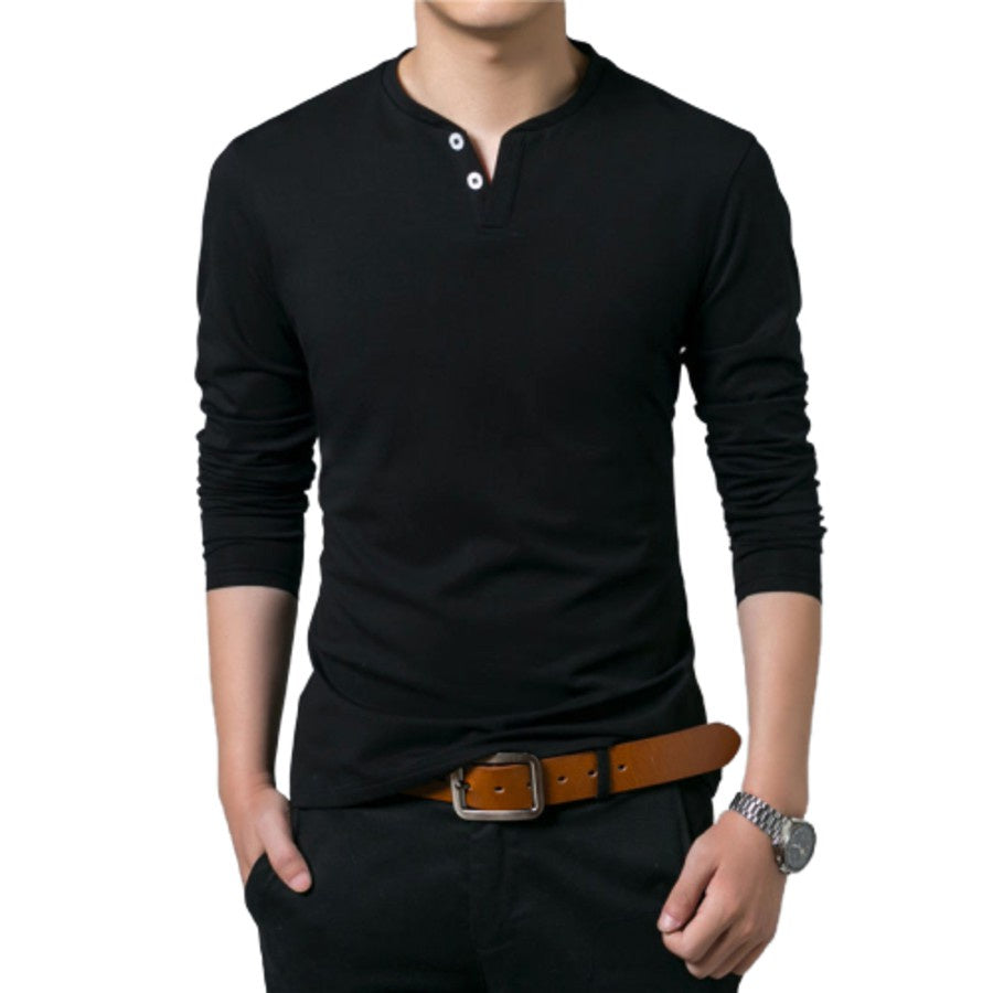 Camisa Camiseta Masculina Slim Fit Manga Longa Casual com 2 Botões - Dom Conrado