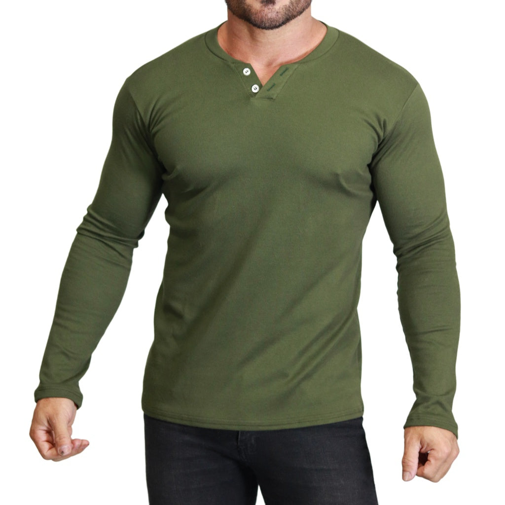 Camisa Camiseta Masculina Slim Fit Manga Longa Casual com 2 Botões - Dom Conrado