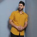 Camisa Social Masculina Manga Curta de Botão Lisa