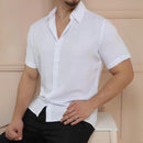 Camisa Social Masculina Manga Curta de Botão Lisa - Dom Conrado