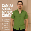 Camisa Social Masculina Manga Curta de Botão Lisa