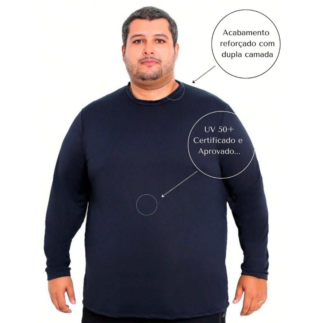 Camiseta Plus Size Manga Longa Térmica DryFit Proteção UV 50+ - Calvin | Dom Conrado