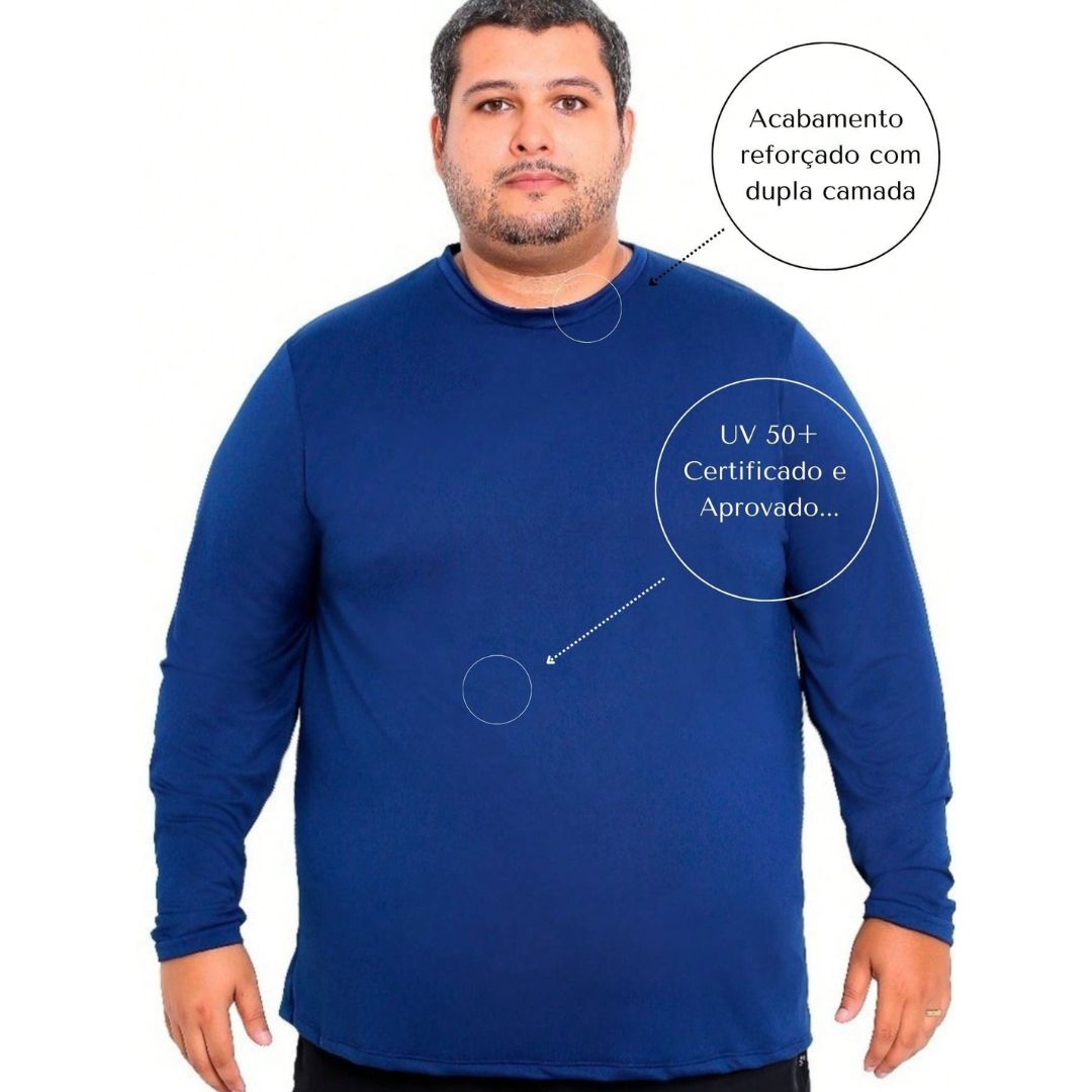Camiseta Plus Size Manga Longa Térmica DryFit Proteção UV 50+ - Calvin | Dom Conrado