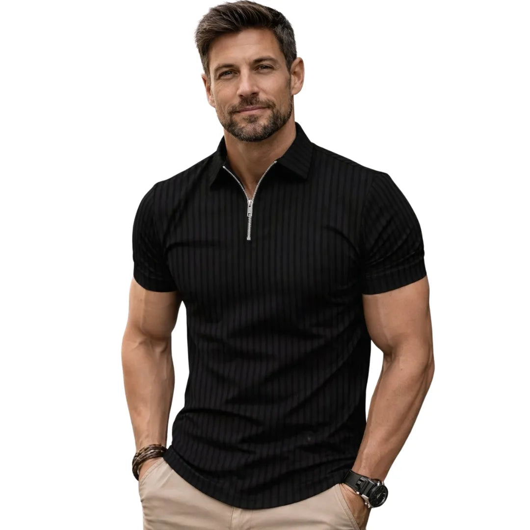 Camiseta Polo Masculina Slim Canelada com Zíper - Law