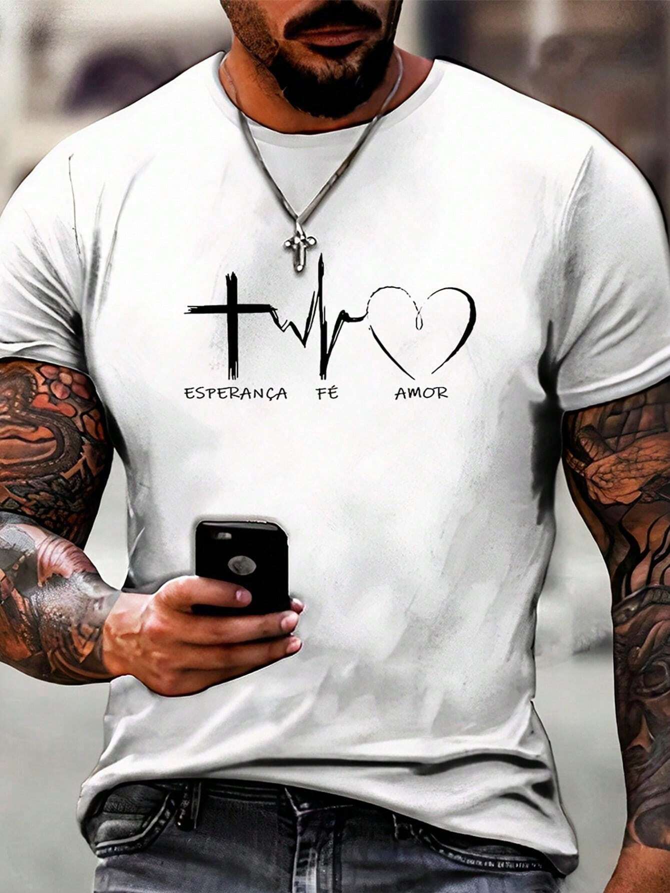Camiseta Masculina Fé Esperança Amor - Dom Conrado