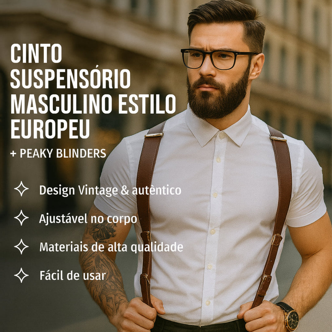 Cinto Suspensório Masculino Estilo Europeu em Couro Sintético – Bakugo - Dom Conrado