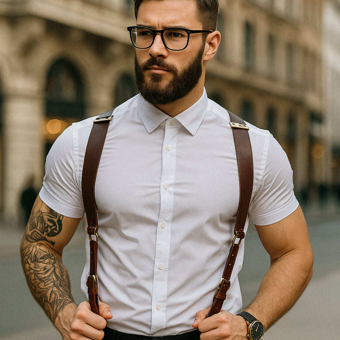 Cinto Suspensório Masculino Estilo Europeu em Couro Sintético – Bakugo - Dom Conrado