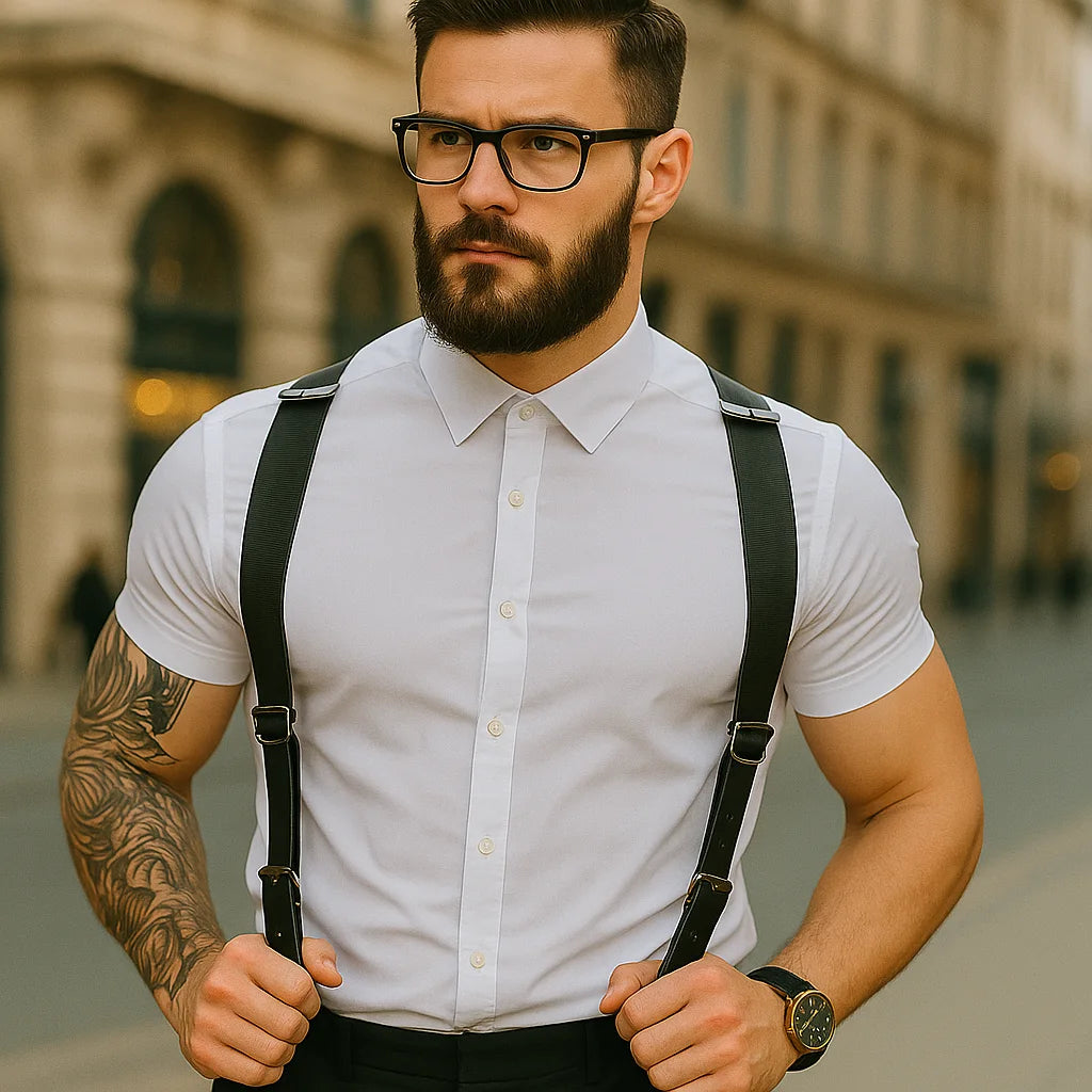 Cinto Suspensório Masculino Estilo Europeu em Couro Sintético – Bakugo - Dom Conrado