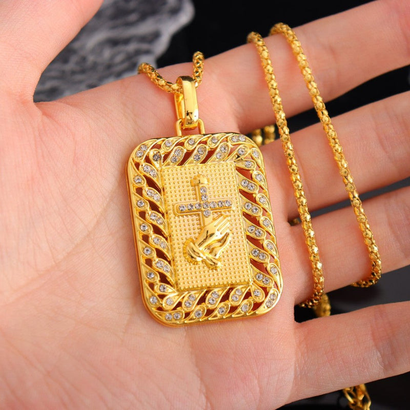 Colar Corrente Dourada Masculina Católica em Aço Titânio - Dom Conrado