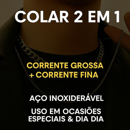 Colar Masculino 2 em 1 – Corrente Grossa + Corrente Fina