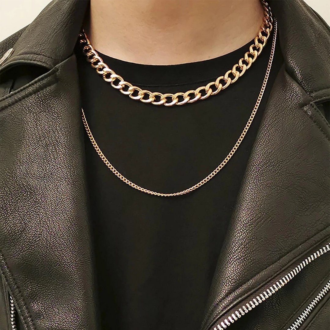 Colar Masculino 2 Peças - Conjunto Corrente Grossa e Fina - Dom Conrado