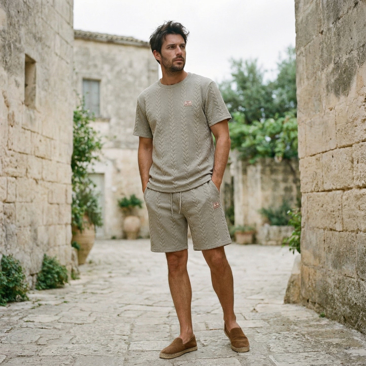Conjunto Masculino Camisa e Shorts em Malha Texturizada - Minimalista - Dom Conrado