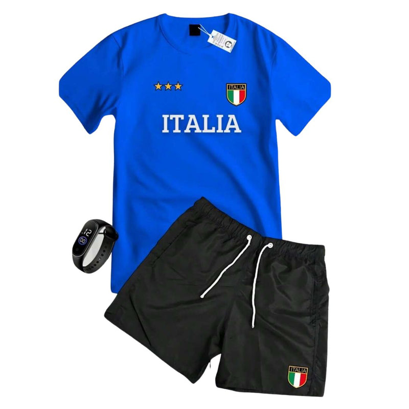 Conjunto Masculino Camiseta Shorts - Italia + Relogio de Brinde | Dom Conrado