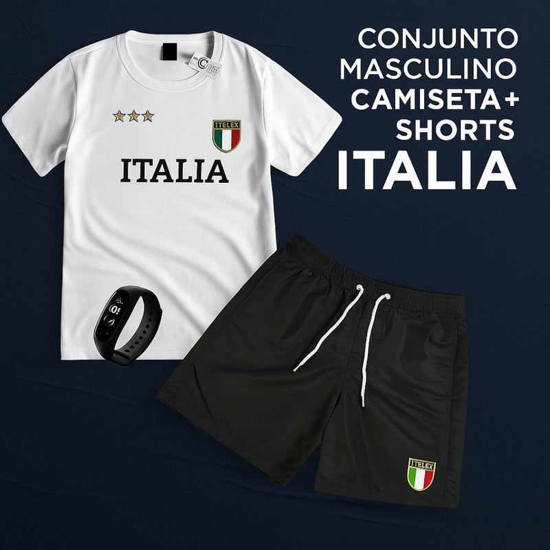 Conjunto Masculino Camiseta Shorts - Italia + Relogio de Brinde | Dom Conrado