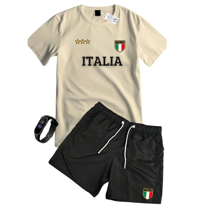 Conjunto Masculino Camiseta Shorts - Italia + Relogio de Brinde | Dom Conrado