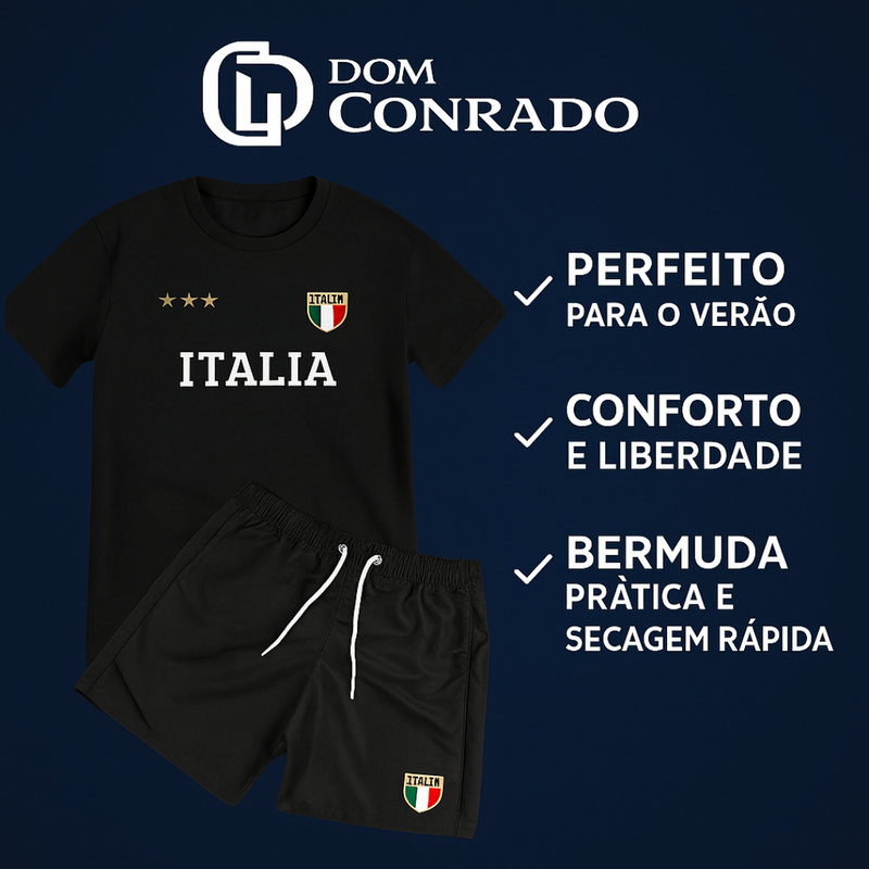 Conjunto Masculino Camiseta Shorts - Italia + Relogio de Brinde | Dom Conrado