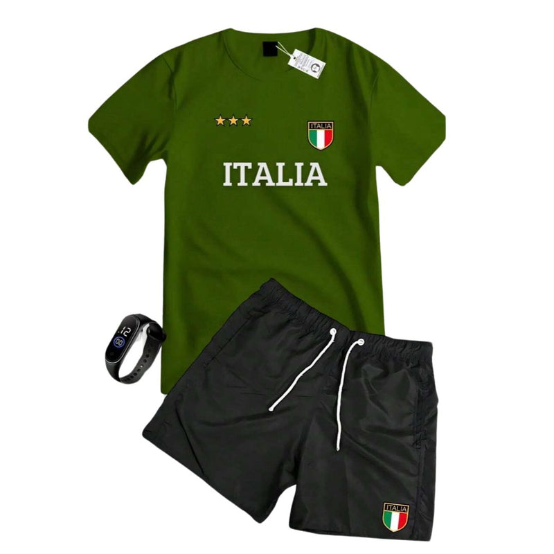 Conjunto Masculino Camiseta Shorts - Italia + Relogio de Brinde | Dom Conrado