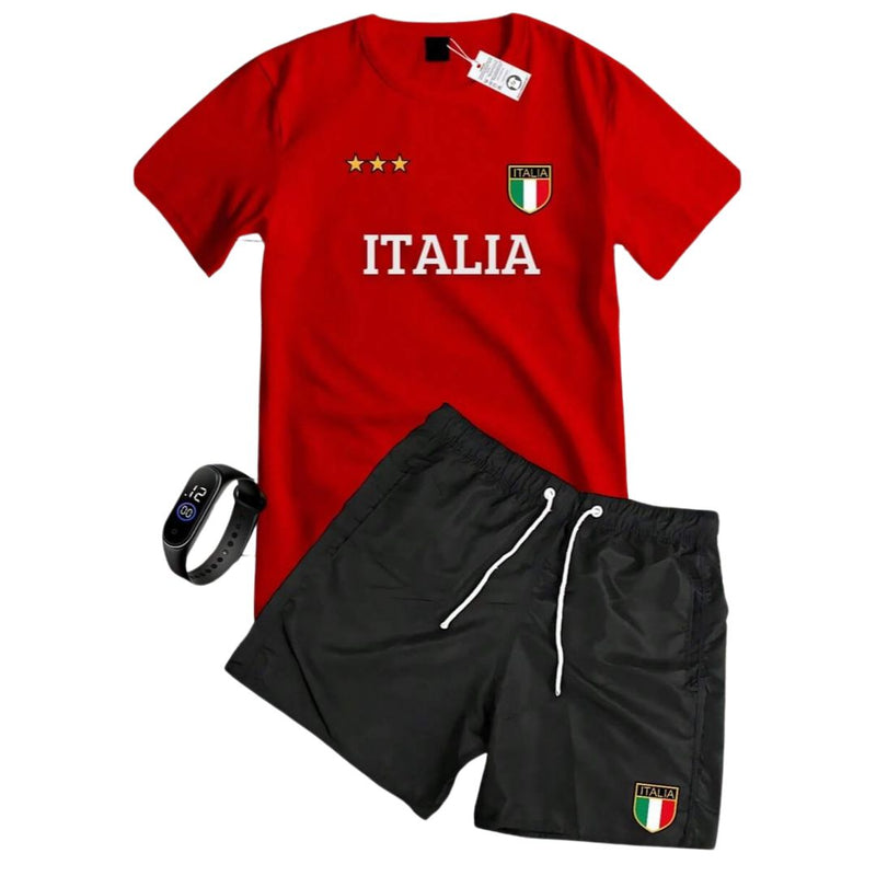 Conjunto Masculino Camiseta Shorts - Italia + Relogio de Brinde | Dom Conrado