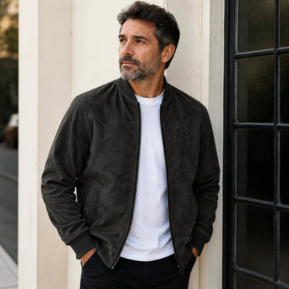 Jaqueta Masculina Camurça com Zíper e Gola Elevada – Ash | Dom Conrado