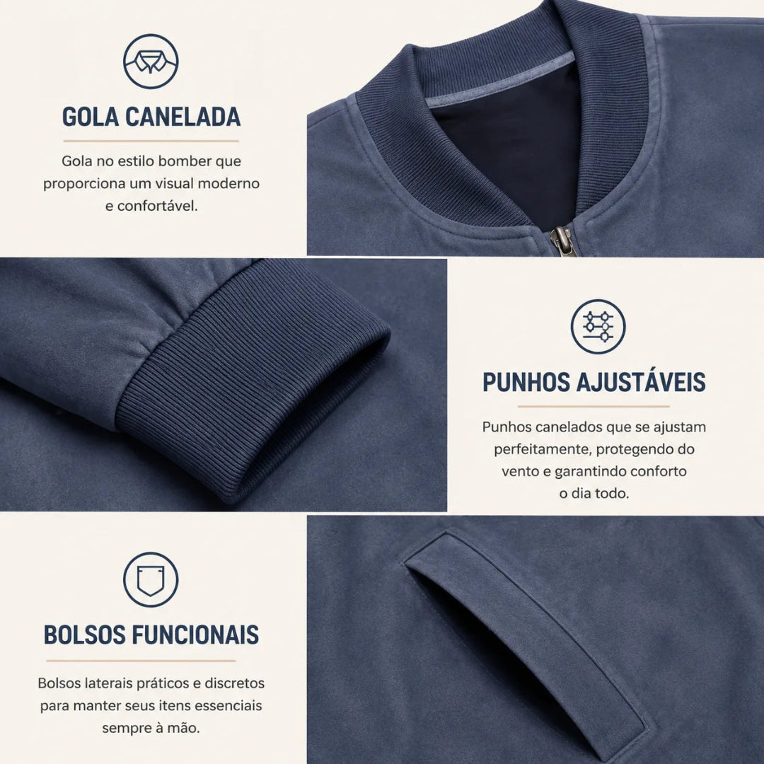 Jaqueta Masculina Camurça com Zíper e Gola Elevada – Ash | Dom Conrado