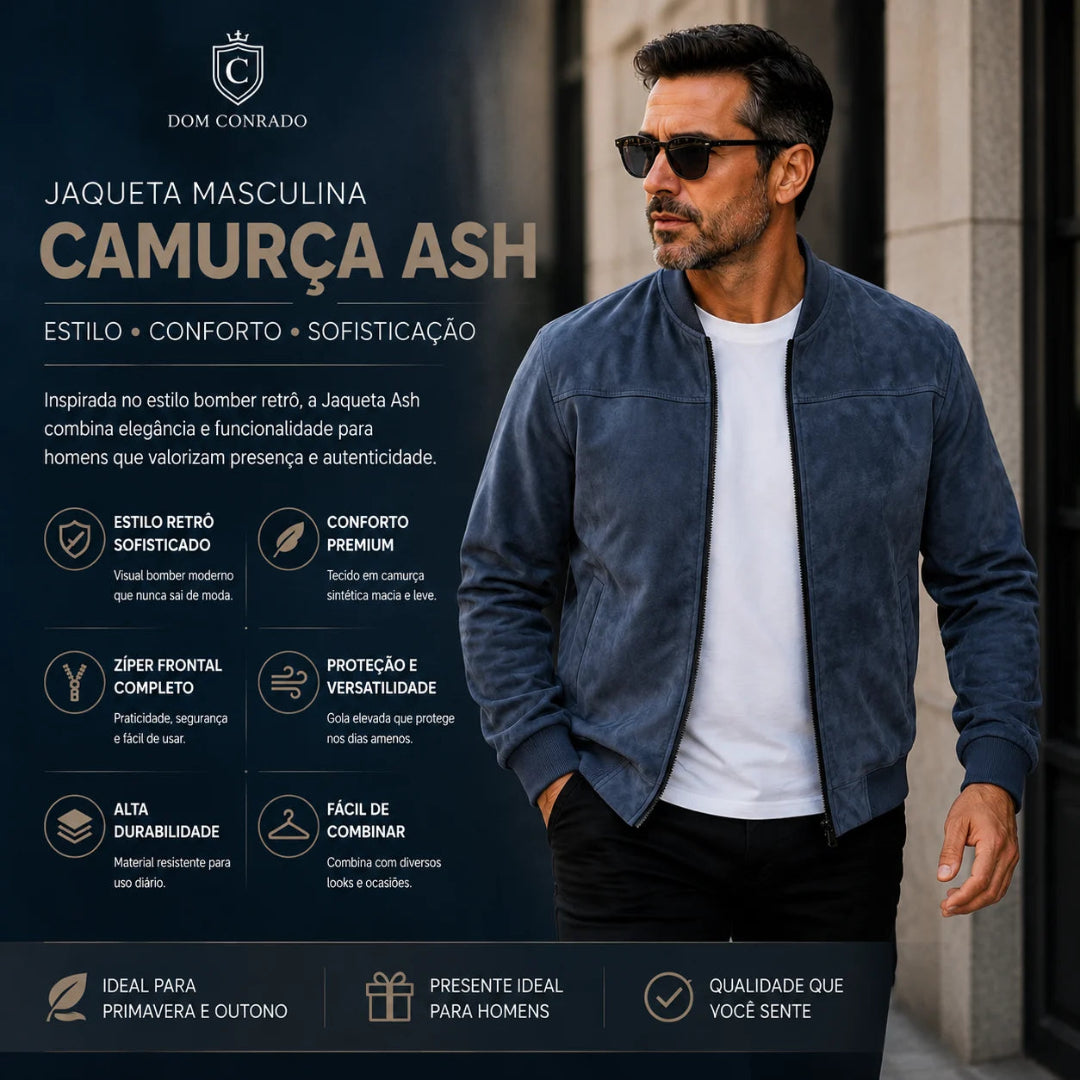 Jaqueta Masculina Camurça com Zíper e Gola Elevada – Ash | Dom Conrado