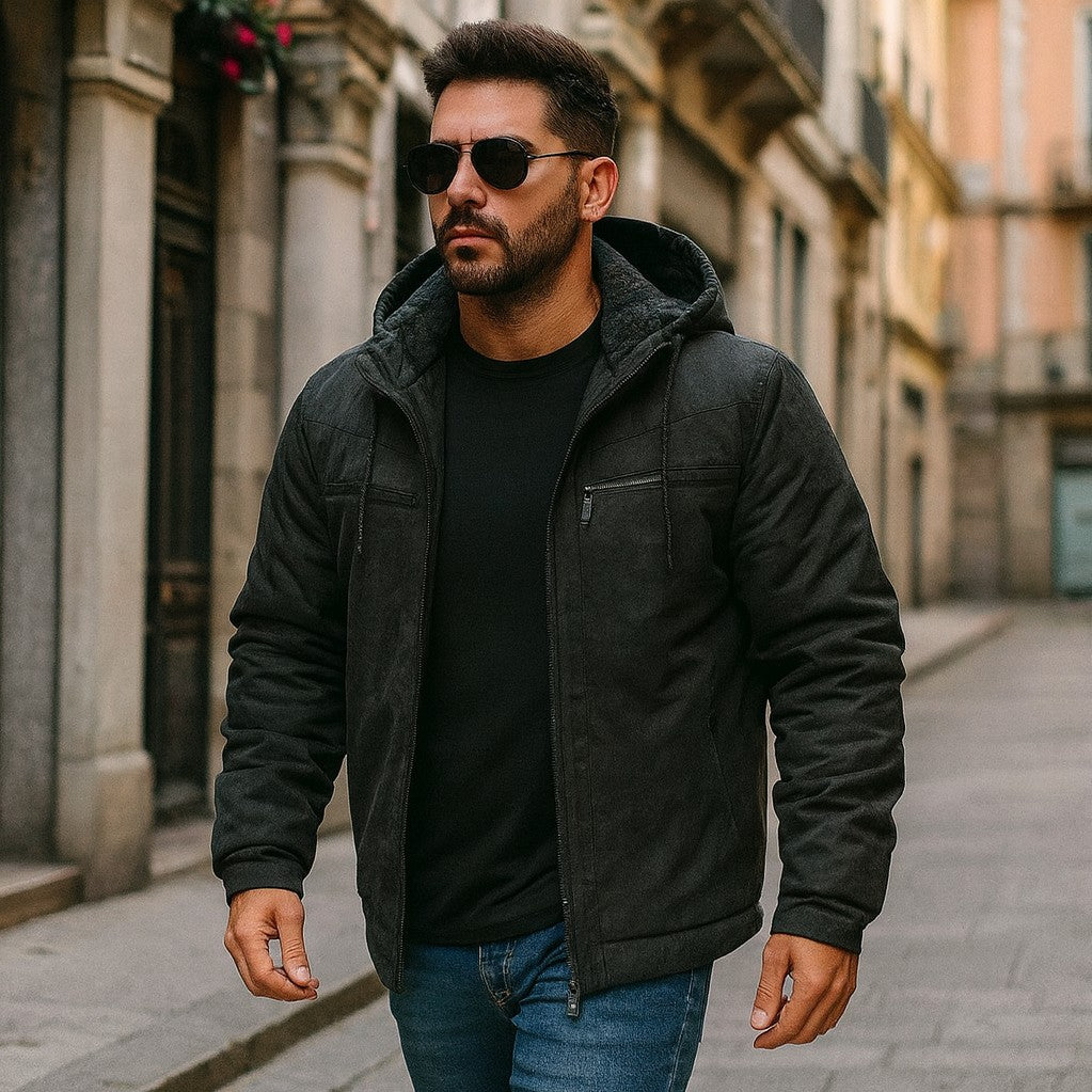 Jaqueta Sarja Masculina Forrada com Capuz Removível - Modelo Strike - Dom Conrado